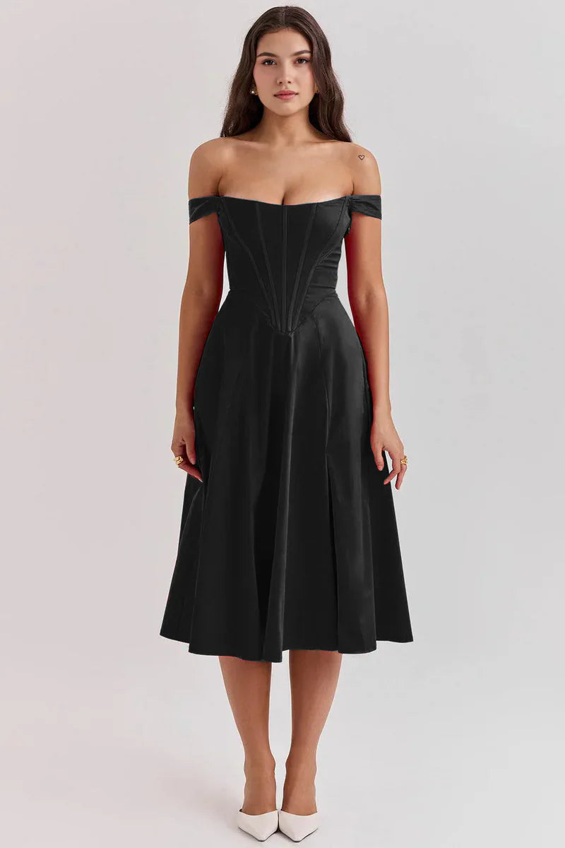 Off-Shoulder Corset Midi Jurk