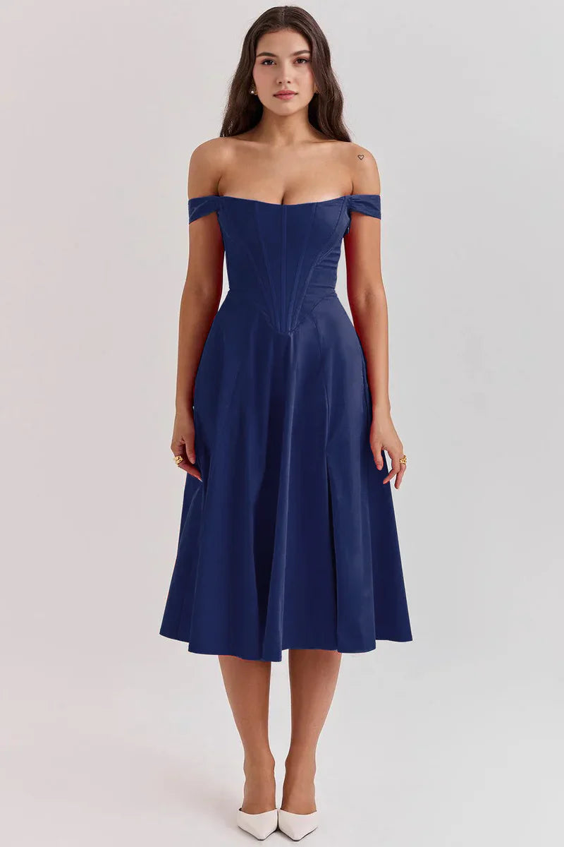 Off-Shoulder Corset Midi Jurk