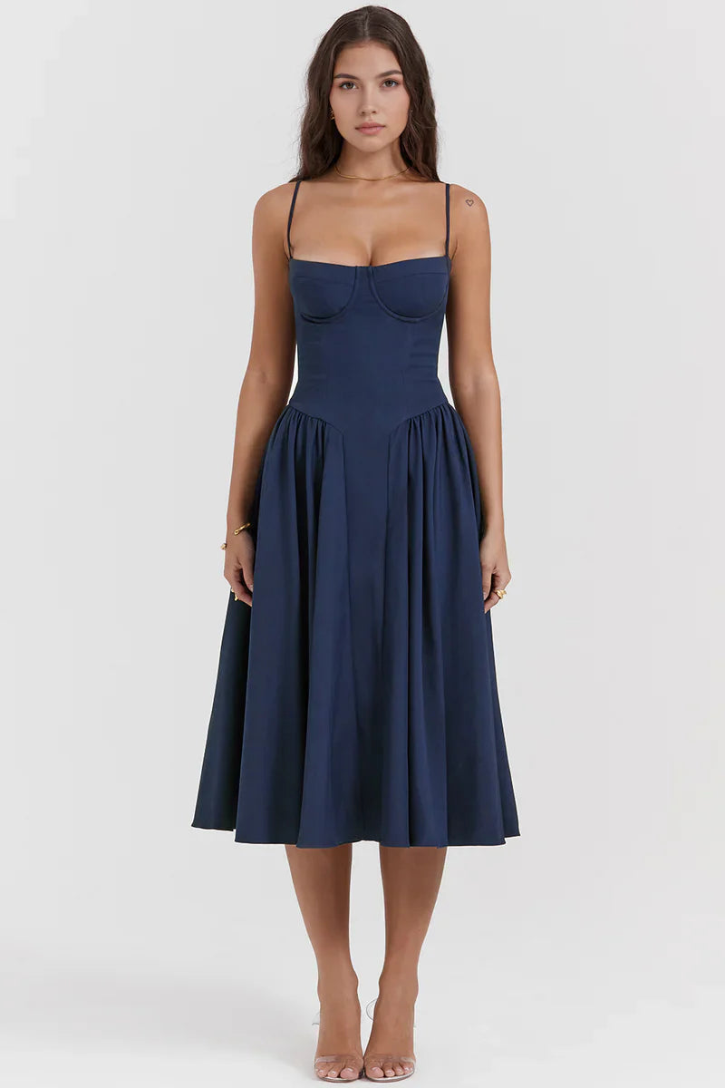 Corset Midi Jurk met Spaghettibandjes