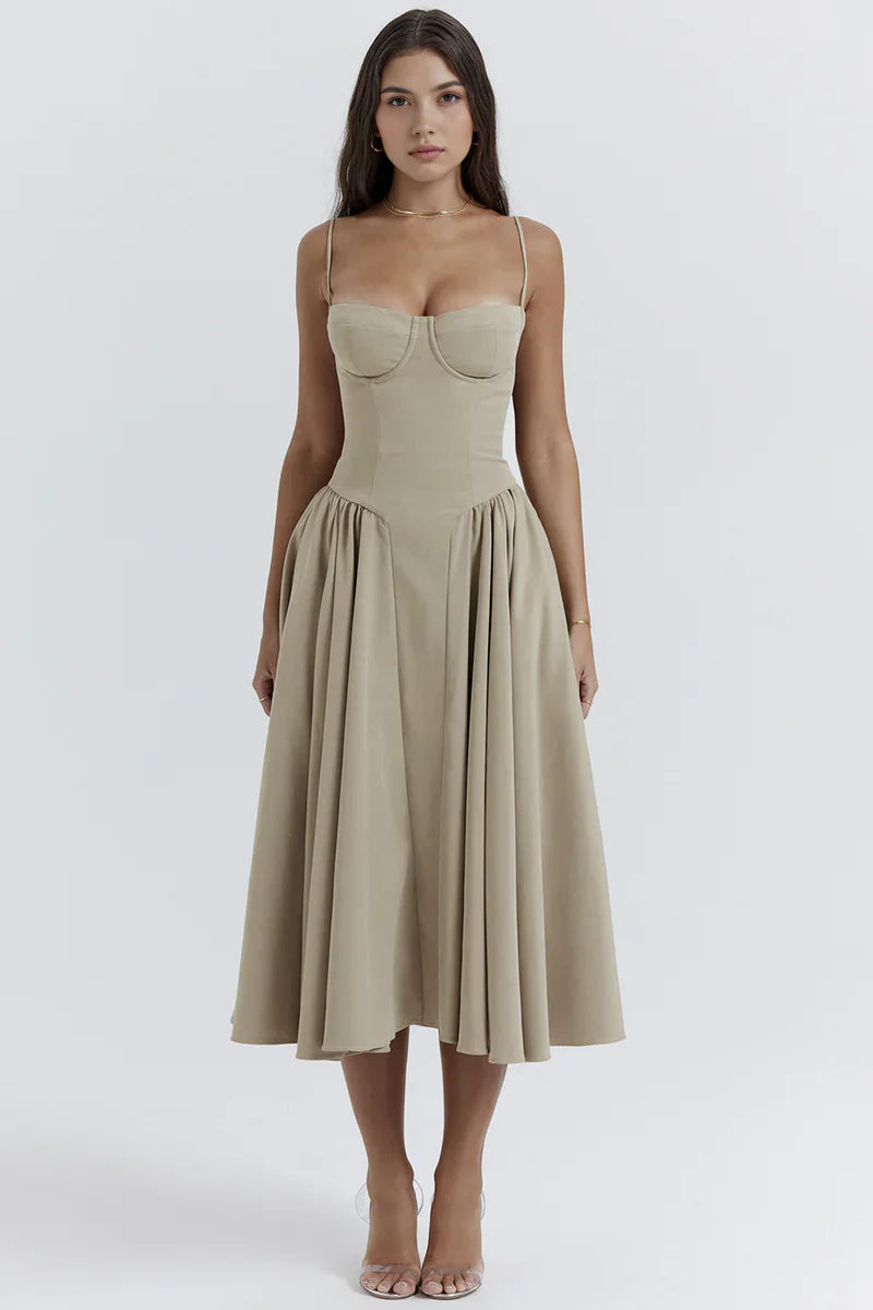 Corset Midi Jurk met Spaghettibandjes