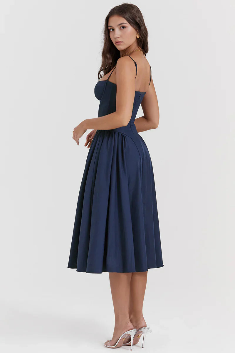 Corset Midi Jurk met Spaghettibandjes