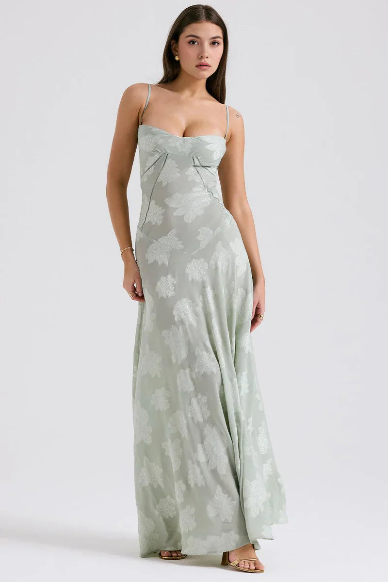 Isaline bloemen maxi-jurk met kant