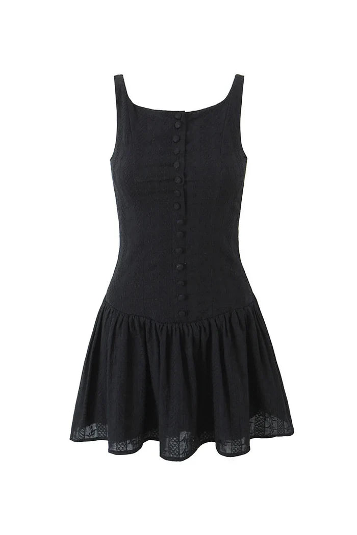 Mouwloze Mini Jurk met Knopen en Kant