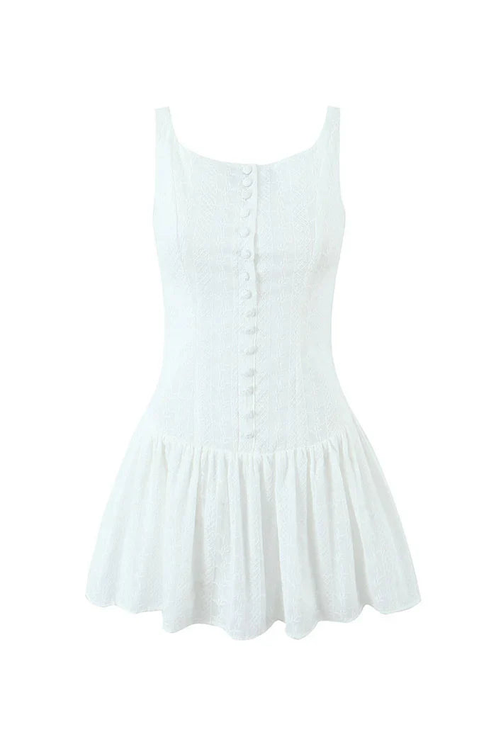 Mouwloze Mini Jurk met Knopen en Kant