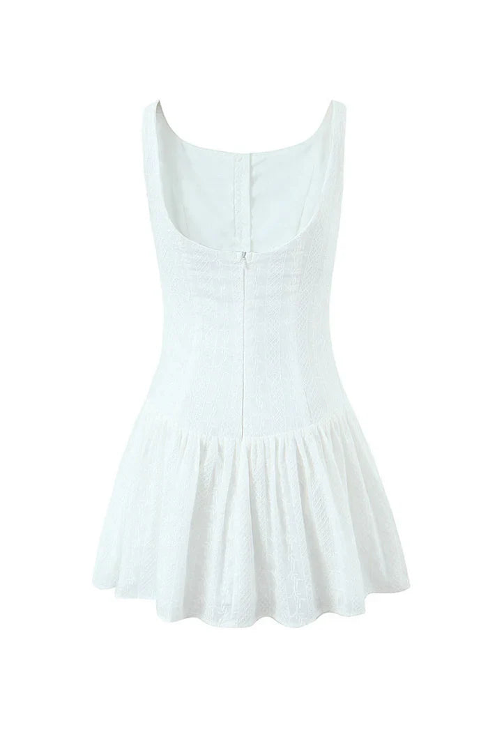 Mouwloze Mini Jurk met Knopen en Kant