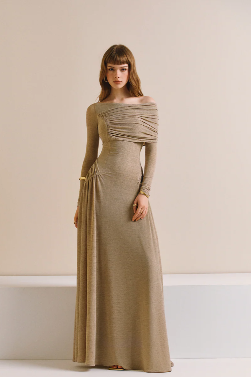 Off-Shoulder Drapé Maxi Jurk