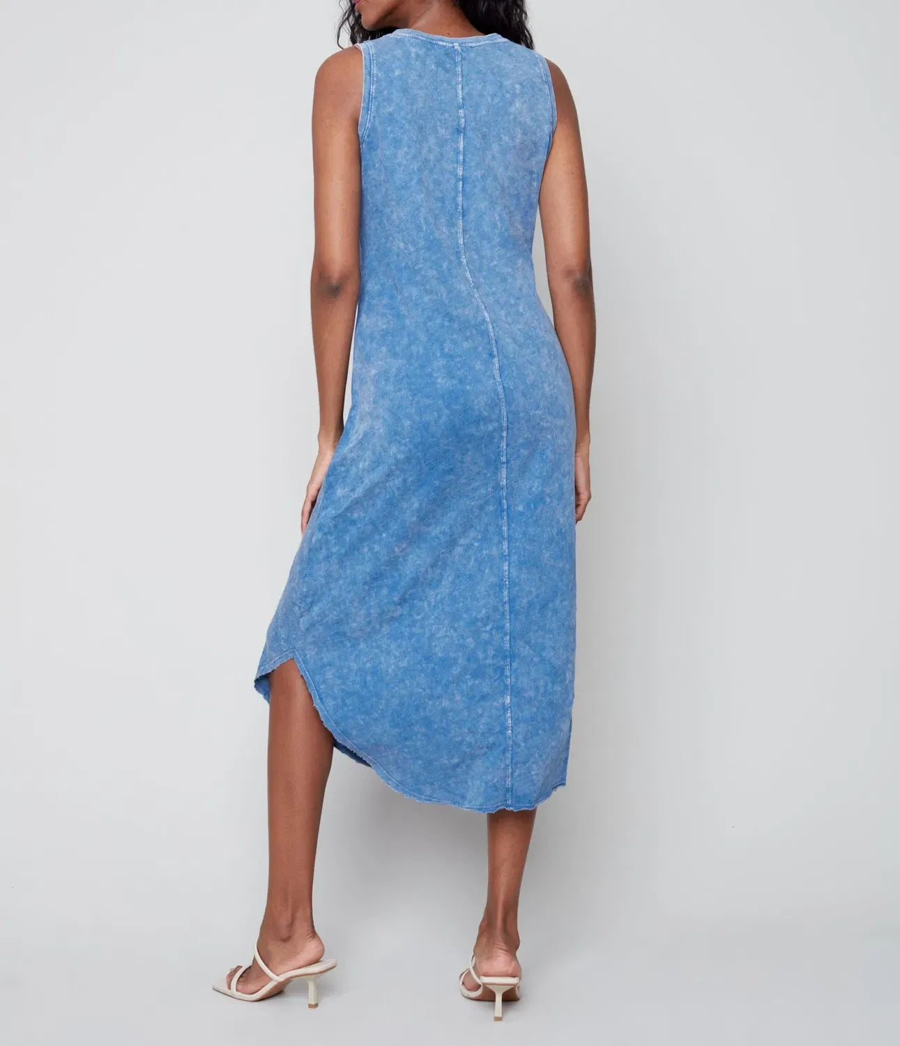 Blauwe Gewassen Mouwloze Midi Jurk