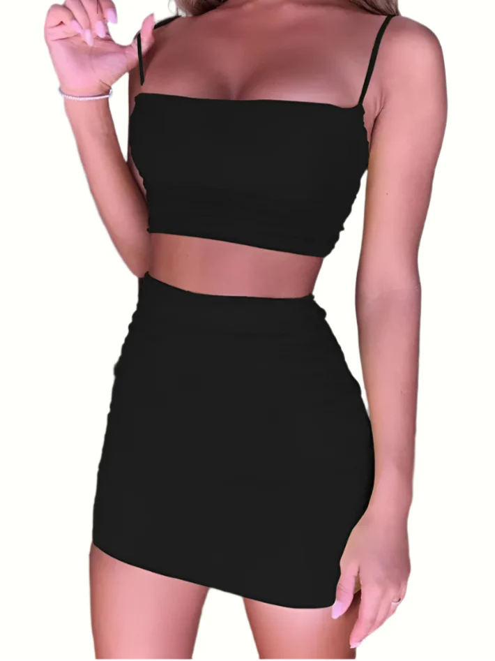 Spaghetti Bandjes Crop Top en Rok Set
