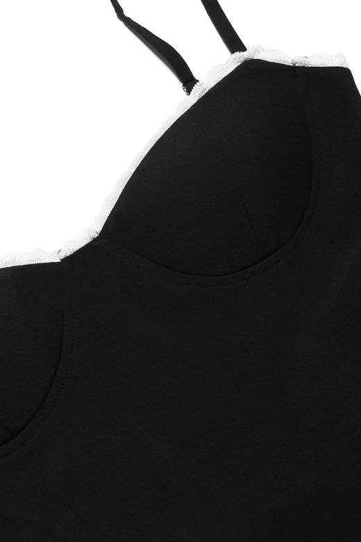 Corset Midi Jurk met Kant en Dunne Bandjes