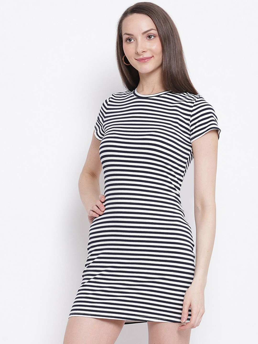 Gestreepte Mini Jurk met Korte Mouwen