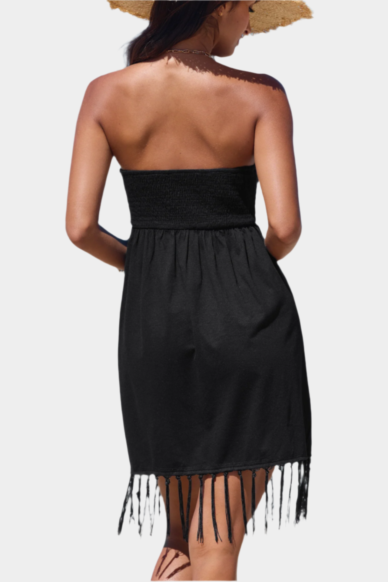 Zwarte Strapless Jurk met Franjes