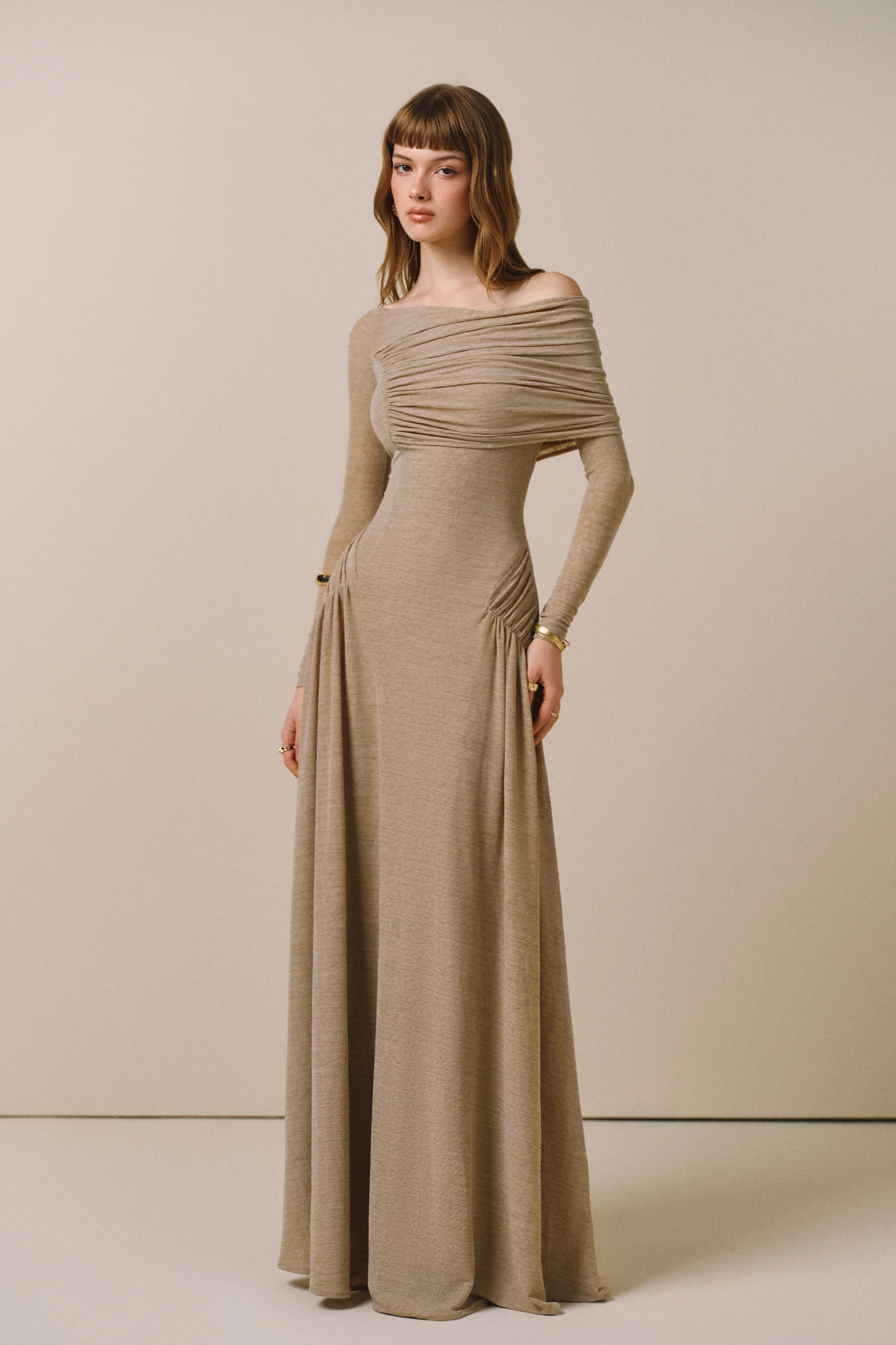 Off-Shoulder Drapé Maxi Jurk
