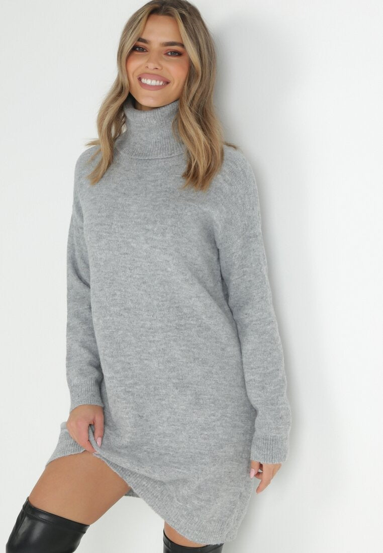 Gebreide Sweaterjurk met Hoge Hals