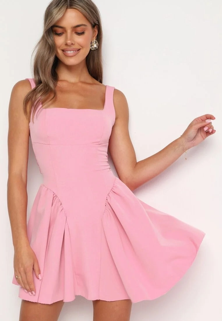 Mouwloze Mini Jurk met Vierkante Hals