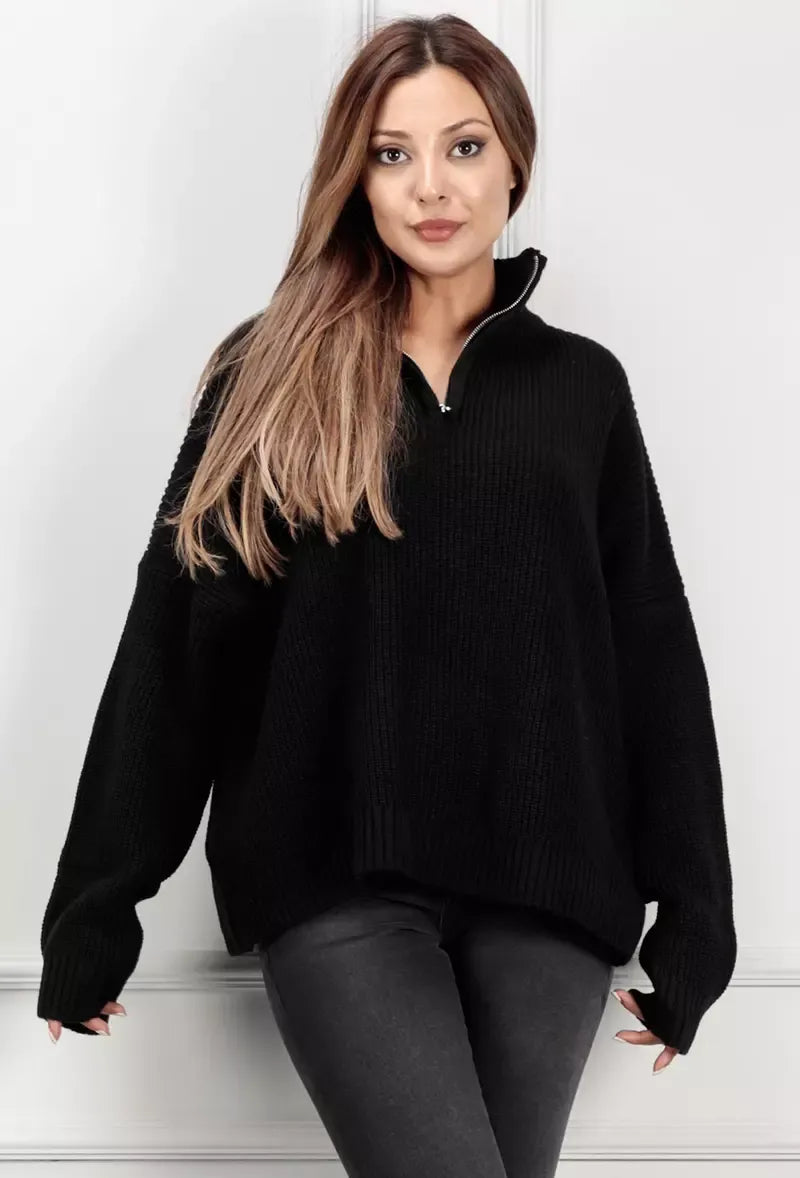Zwarte Oversized Trui met Rits