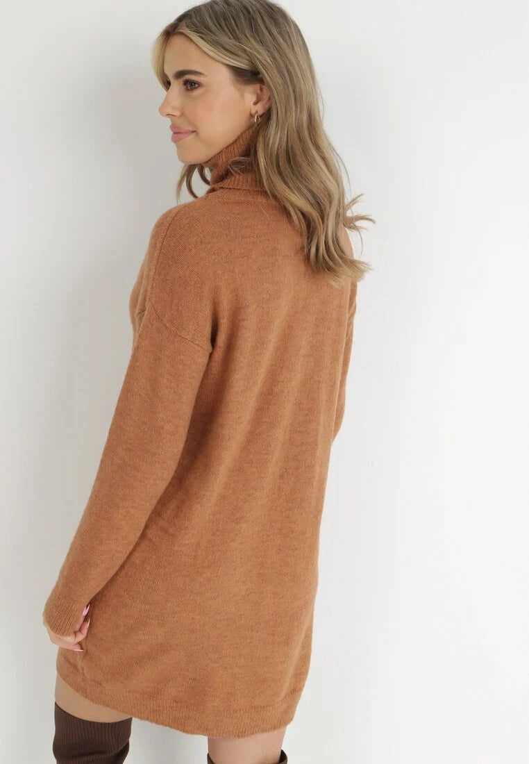 Gebreide Sweaterjurk met Hoge Hals