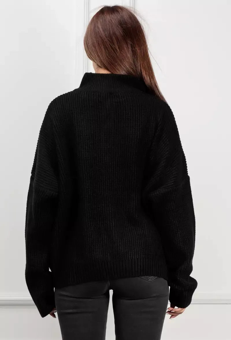 Zwarte Oversized Trui met Rits