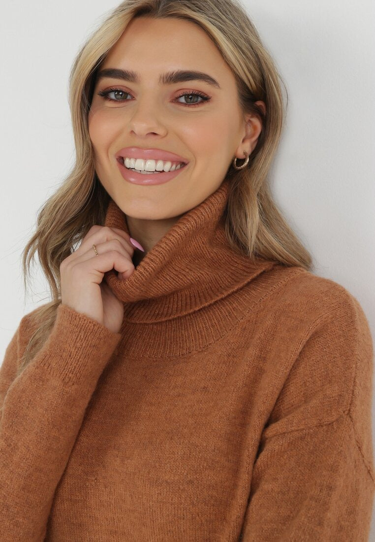 Gebreide Sweaterjurk met Hoge Hals