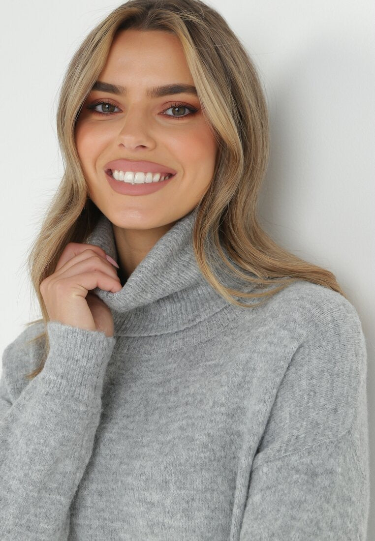 Gebreide Sweaterjurk met Hoge Hals
