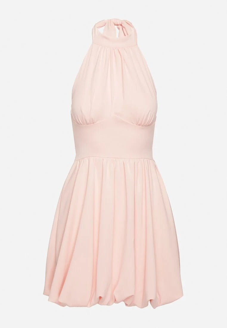 Mini Jurk met Halternek en Geplooide Rok