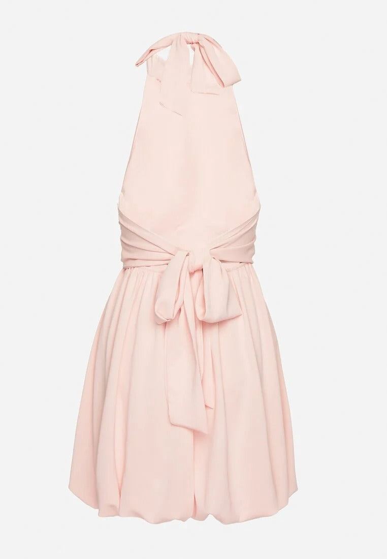 Mini Jurk met Halternek en Geplooide Rok