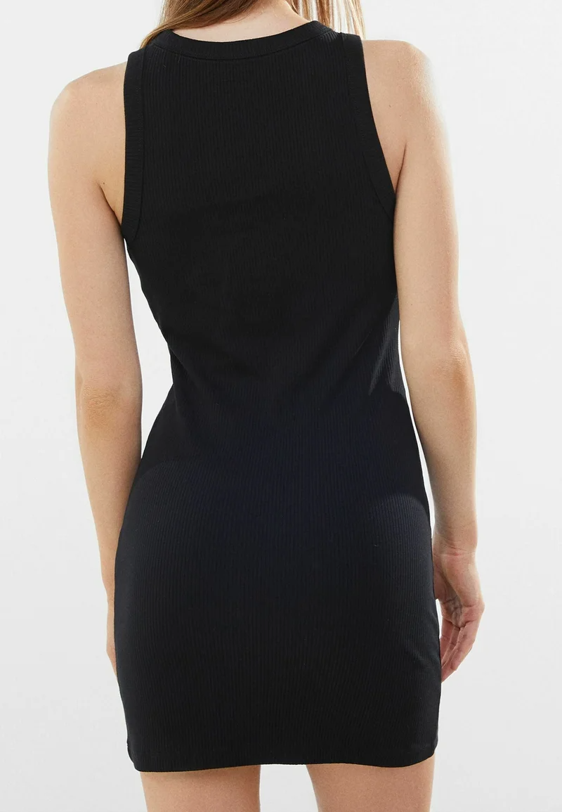 Zwarte Geribde Bodycon Mini Jurk