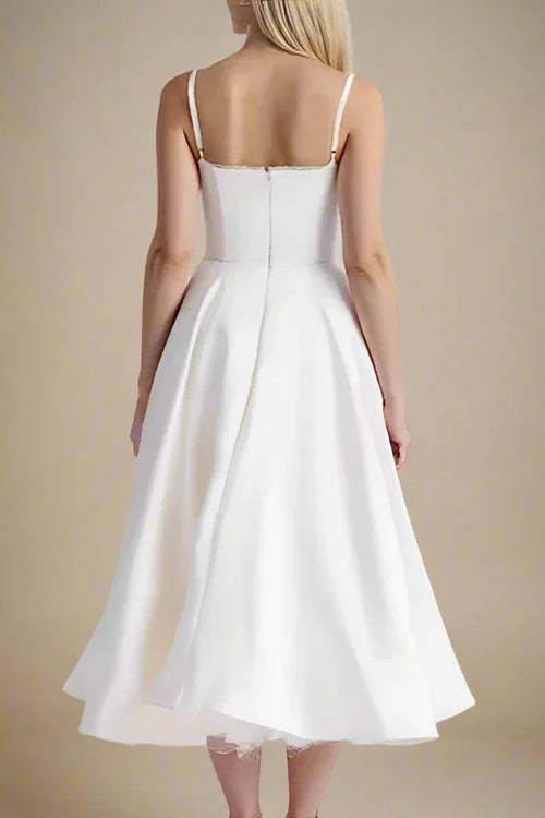 Corset Midi Jurk met Kant en Dunne Bandjes