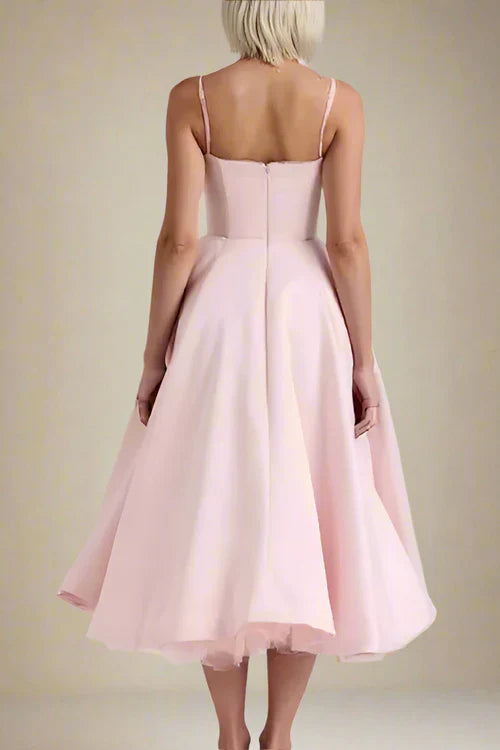 Corset Midi Jurk met Kant en Dunne Bandjes