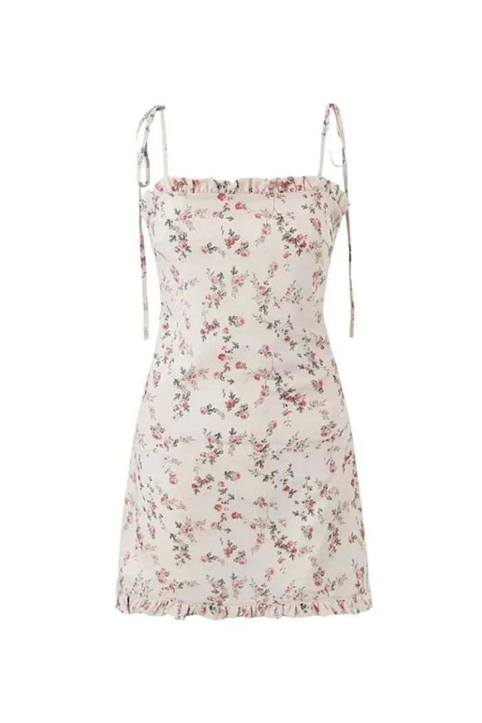 Crèmekleurige Mini Jurk met Bloemenprint