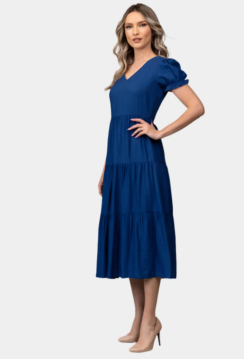 Tijdloze Midi Jurk met Gelaagde Rok
