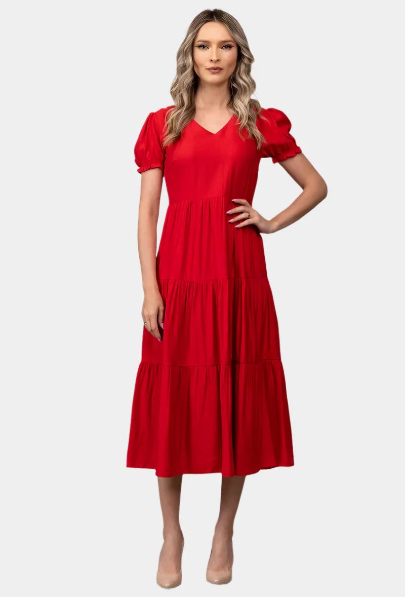 Tijdloze Midi Jurk met Gelaagde Rok
