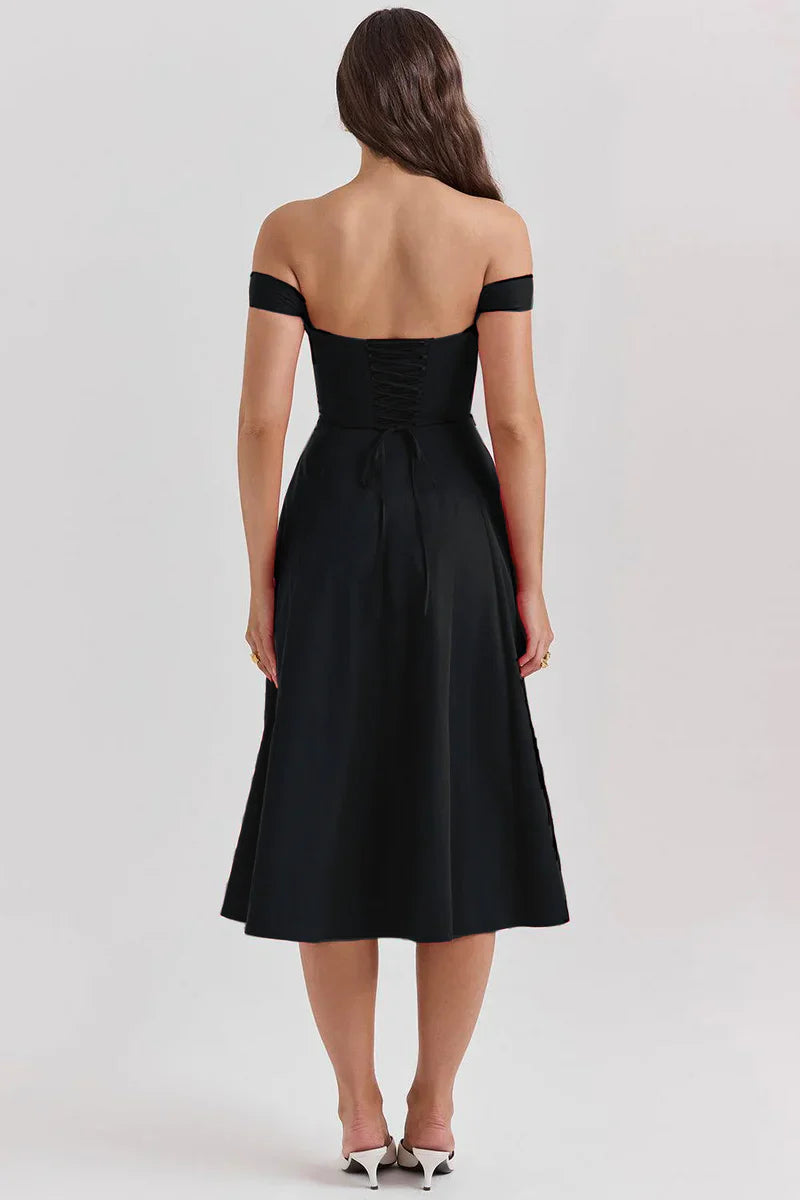 Off-Shoulder Corset Midi Jurk