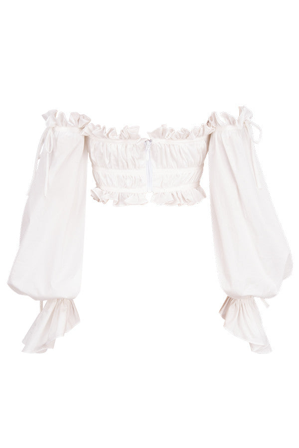 Vit off shoulder topp med volanger