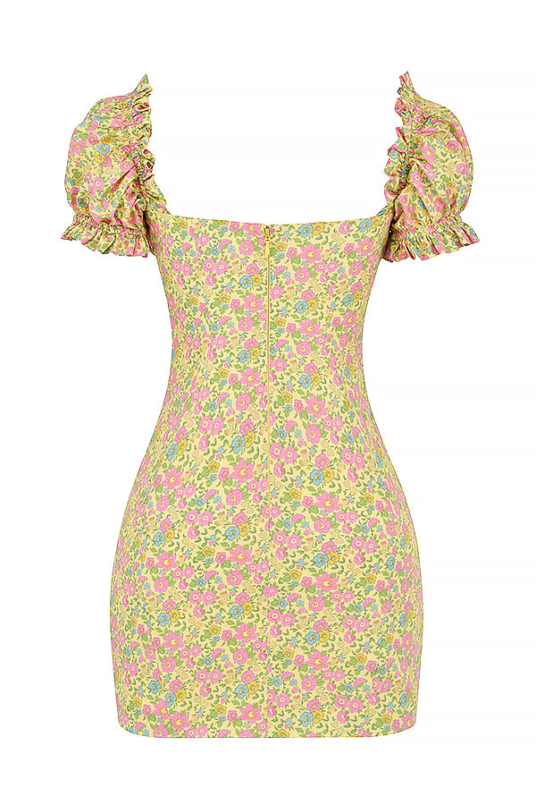 Mini-jurk met bloemenprint en pofmouwen