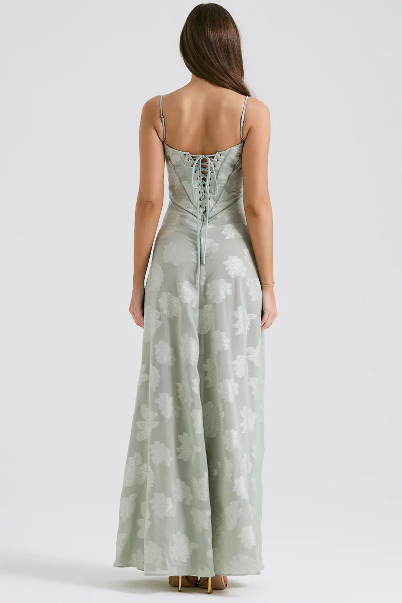 Isaline bloemen maxi-jurk met kant