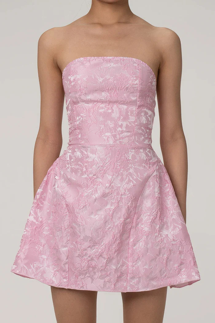 Jacquard Strapless Mini Jurk