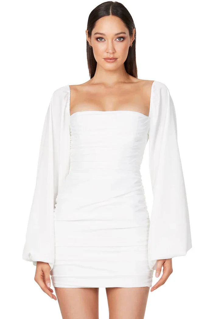 Witte Mini Jurk met Ballonmouwen
