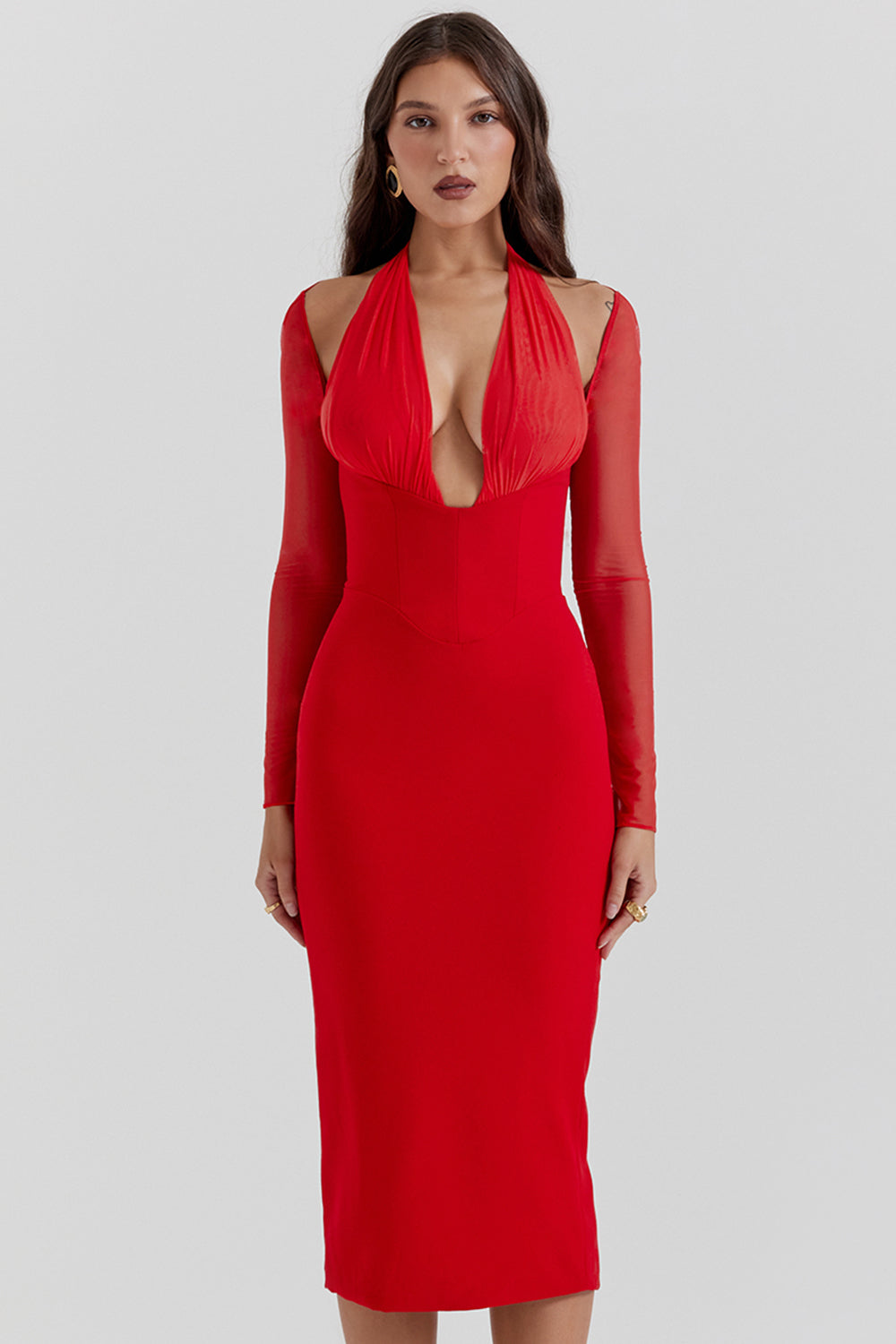 Long dress with transparent sleeves